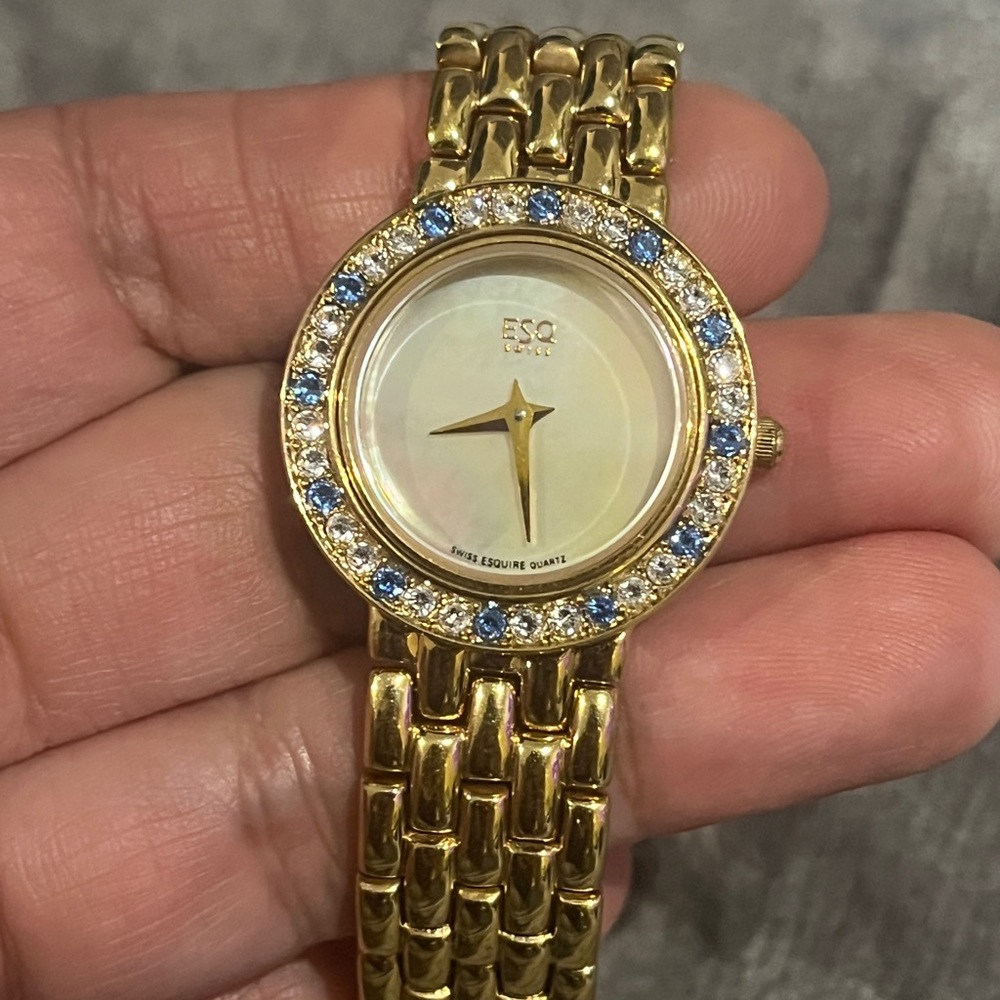 ESQ Crystal Bezel Swiss Watch Mother of Pearl MOP Japan Vintage